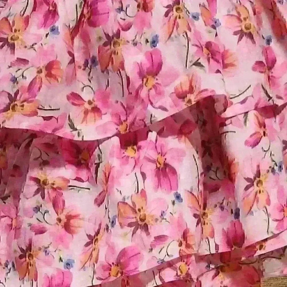 Endless Rose Pink Floral Large Multi-Tiered Ruffle Mini Skirt for Spring Summer - Picture 4 of 13